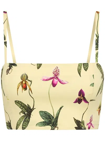 Oscar De La Renta Orchid Cotton Poplin Cropped Tank In Yellow Multi