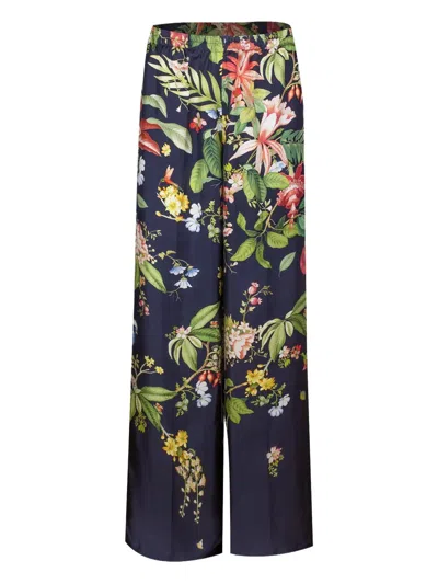 Oscar De La Renta Floral-print Trousers In Blue