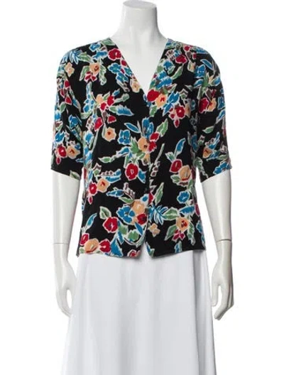 Pre-owned Oscar De La Renta Floral Print V-neck Blouse In Multi