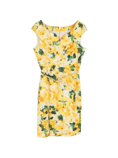 Pre-owned Oscar De La Renta Floral-printed Midi Dress In Yellow
