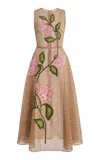 Oscar De La Renta Floral Rattan Guipure Midi Dress In Multi