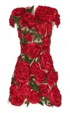 Oscar De La Renta Floral Sequined Tulle Mini Dress In Red