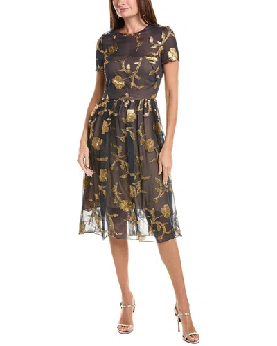 Oscar De La Renta Floral Silhouette Silk-blend Midi Dress In Transparent