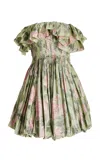 Oscar De La Renta Floral Silk De Chine Bubble Mini Dress In Green