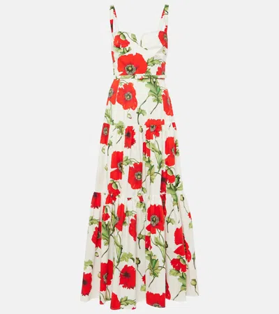 Oscar De La Renta Floral Tiered Cotton-blend Poplin Maxi Dress In Multicoloured