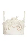 Oscar De La Renta Floral Tweed Crop Top In Ivory