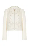 Oscar De La Renta Floral Tweed Jacket In Ivory
