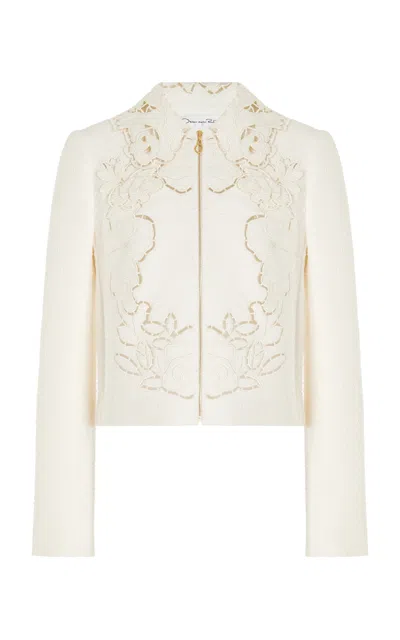 Oscar De La Renta Floral Tweed Jacket In Ivory