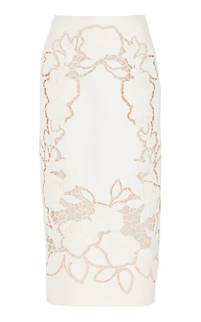 Oscar De La Renta Floral Tweed Midi Skirt In Ivory