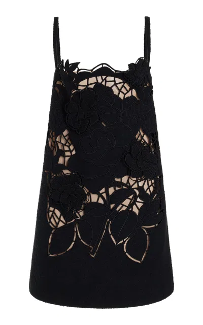 Oscar De La Renta Floral Tweed Trapeze Mini Dress In Black