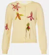 Oscar De La Renta Long Sleeve  Printed Orchid Cardigan In Yellow