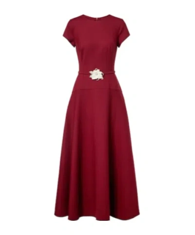 Oscar De La Renta Floral Wool Blend Crepe Maxi Dress In Red