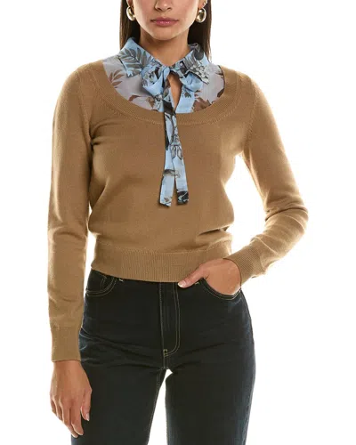 Oscar De La Renta Floral Wool Pullover In Brown