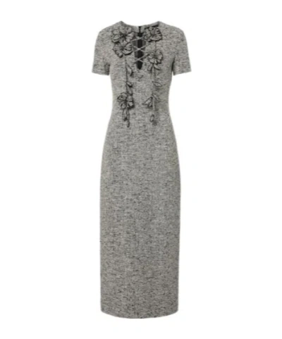 Oscar De La Renta Floral-appliqué Cotton-blend Tweed Maxi Dress In Black