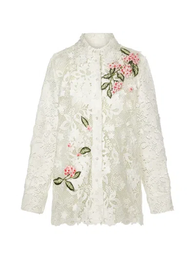 Oscar De La Renta Floral-detail Blouse In White