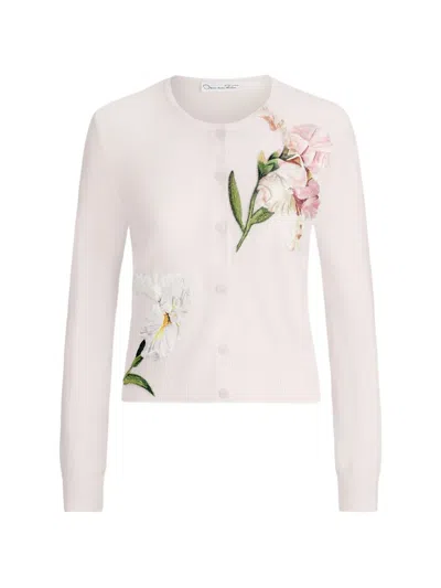 Oscar De La Renta Floral-embroidered Cardigan In Pink