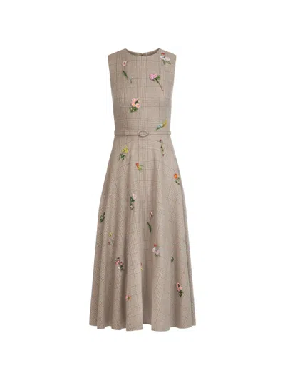 Oscar De La Renta Plaid Cashmere-blend Dress In Gray