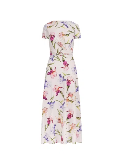Oscar De La Renta Floral-print Belted Midi Dress In Neutral