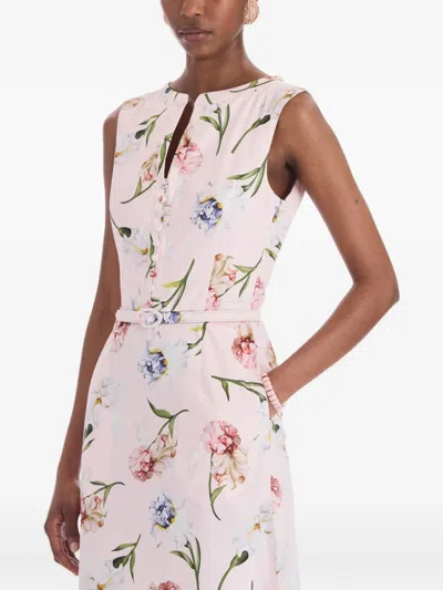 Oscar De La Renta Floral-print Belted Midi Dress In Pink
