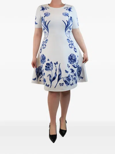 Pre-owned Oscar De La Renta Floral-print Dress In White