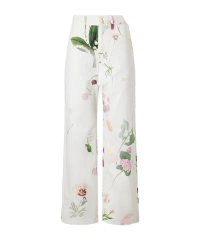 Oscar De La Renta Floral-print High-rise Straight-leg Jeans In Neutral