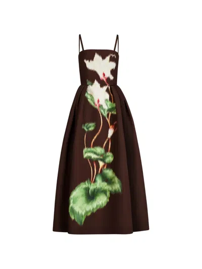 Oscar De La Renta Cyclamen Sleeveless Faille Cocktail Midi Dress In Brown