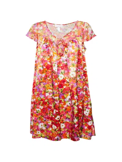 Pre-owned Oscar De La Renta Floral-print Satin Night Gown In Pink