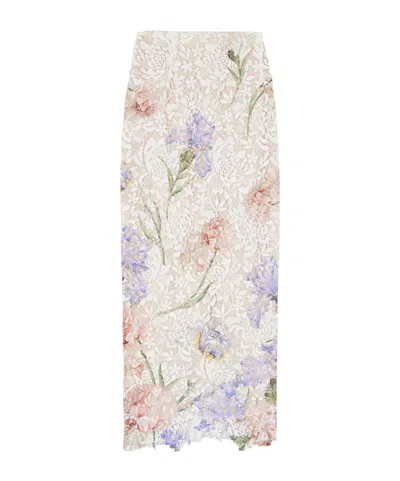 Oscar De La Renta Floral-print Scalloped Guipure-lace Midi Skirt In Neutral