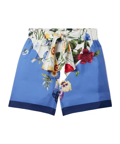Oscar De La Renta Floral-print Silk Shorts In Blue