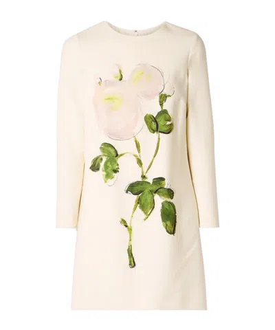 Oscar De La Renta Floral-print Wool-blend Crepe Mini Dress In White