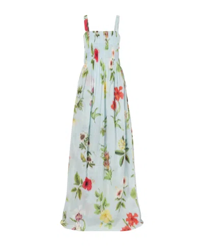 Oscar De La Renta Floral-printed Cotton-voile Gown In Blue