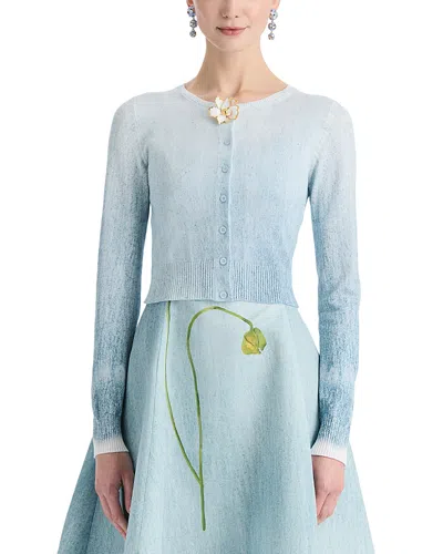 Oscar De La Renta Flower Button Printed Cardigan In Blue