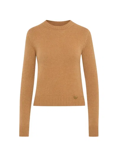 Oscar De La Renta O Flower Cashmere Pullover In Brown