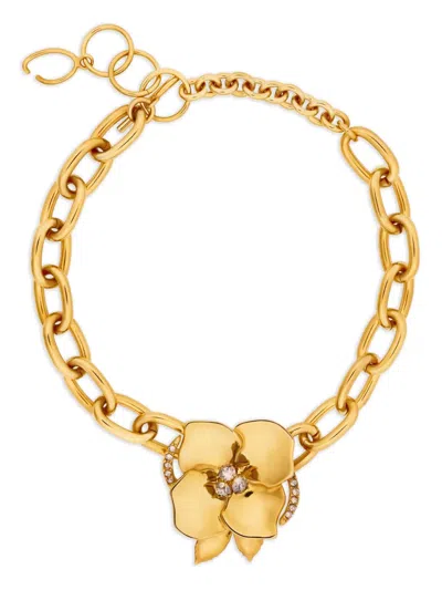 Oscar De La Renta Flower Chain Necklace In Gold