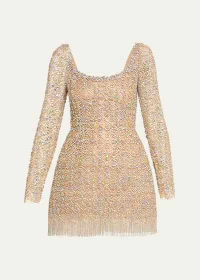 Oscar De La Renta Flower Crystal Mini Fringe Cocktail Dress In Multi |  ModeSens