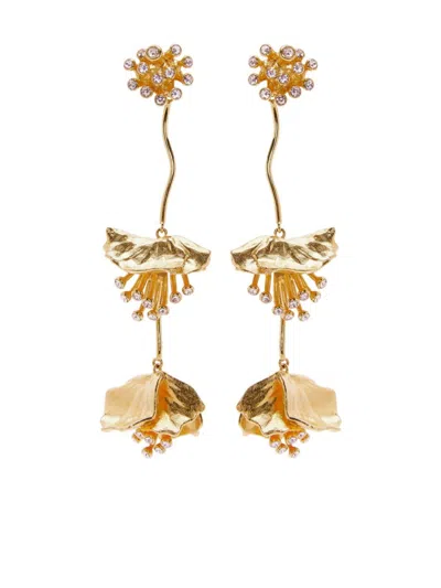 Oscar De La Renta Flower Dangling Earrings In Gold