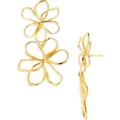 Oscar De La Renta Flower Double Drop Earrings In Gold