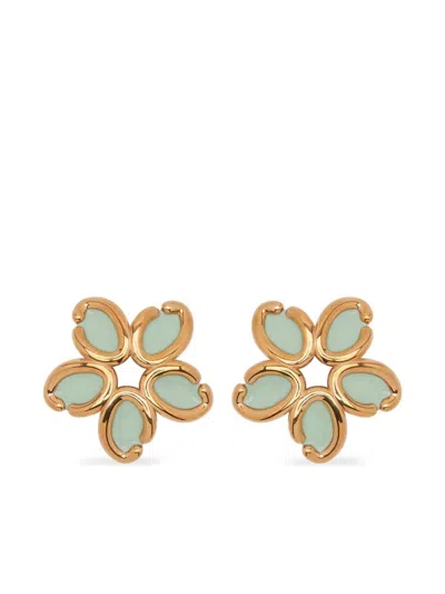 Oscar De La Renta Flower Earrings In Green