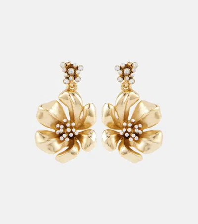 Oscar De La Renta Flower Embellished Drop Earrings In Gold