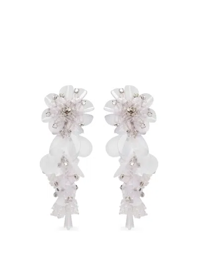 Oscar De La Renta Flower-embellished Drop Earrings In Brown