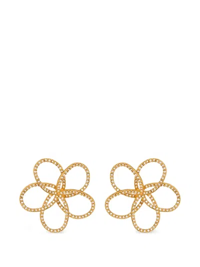 Oscar De La Renta Flower Rhinestone Chain-link Earrings In Gold