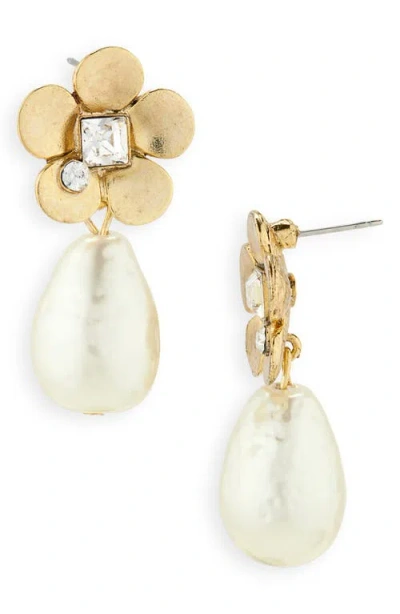 Oscar De La Renta Flower Faux Pearl Drop Earrings