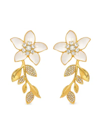 Oscar De La Renta Flower-leaf Crystal-embellished Earrings In Burgundy
