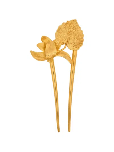 Oscar De La Renta Flower Leaf Hair Pins (set Of Two) In Gold