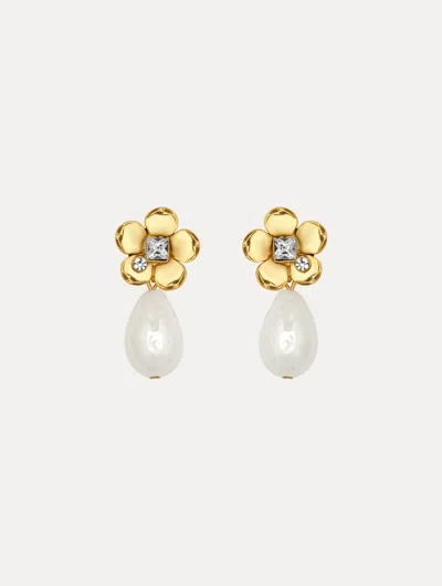 Oscar De La Renta Flower Pearl Drop Earrings In White
