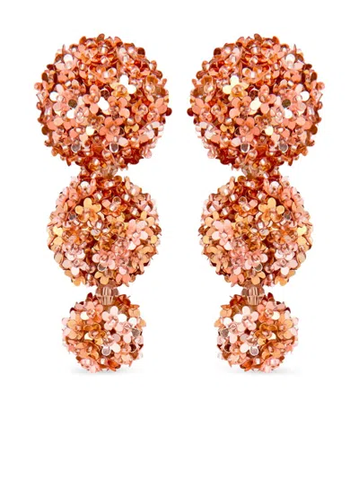 Oscar De La Renta Flower Pompom Drop Earrings In Pink