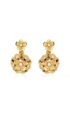 Oscar De La Renta Flower Pompon Pearl Earrings In Gold