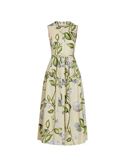 Oscar De La Renta Flower-print Sleeveless Midi Dress In Neutral