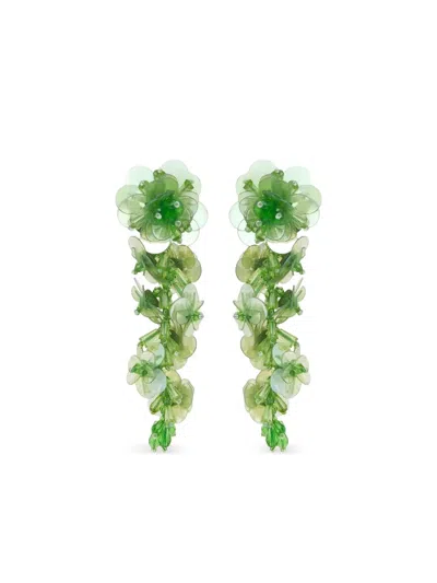 Oscar De La Renta Flower-sequin Dangling Earrings In Green