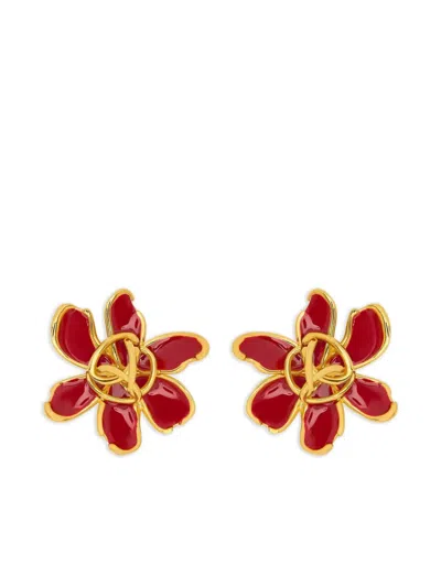 Oscar De La Renta Flower-shaped Earrings In Red